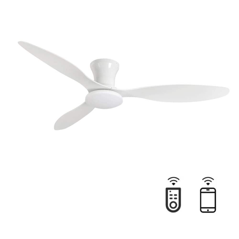 52 in. Smart Indoor White and Gold Modern Flush Mount Ceiling Fan w/ Standard Integrated LED Included Remote for Bedroom price history on PriceWatchPro