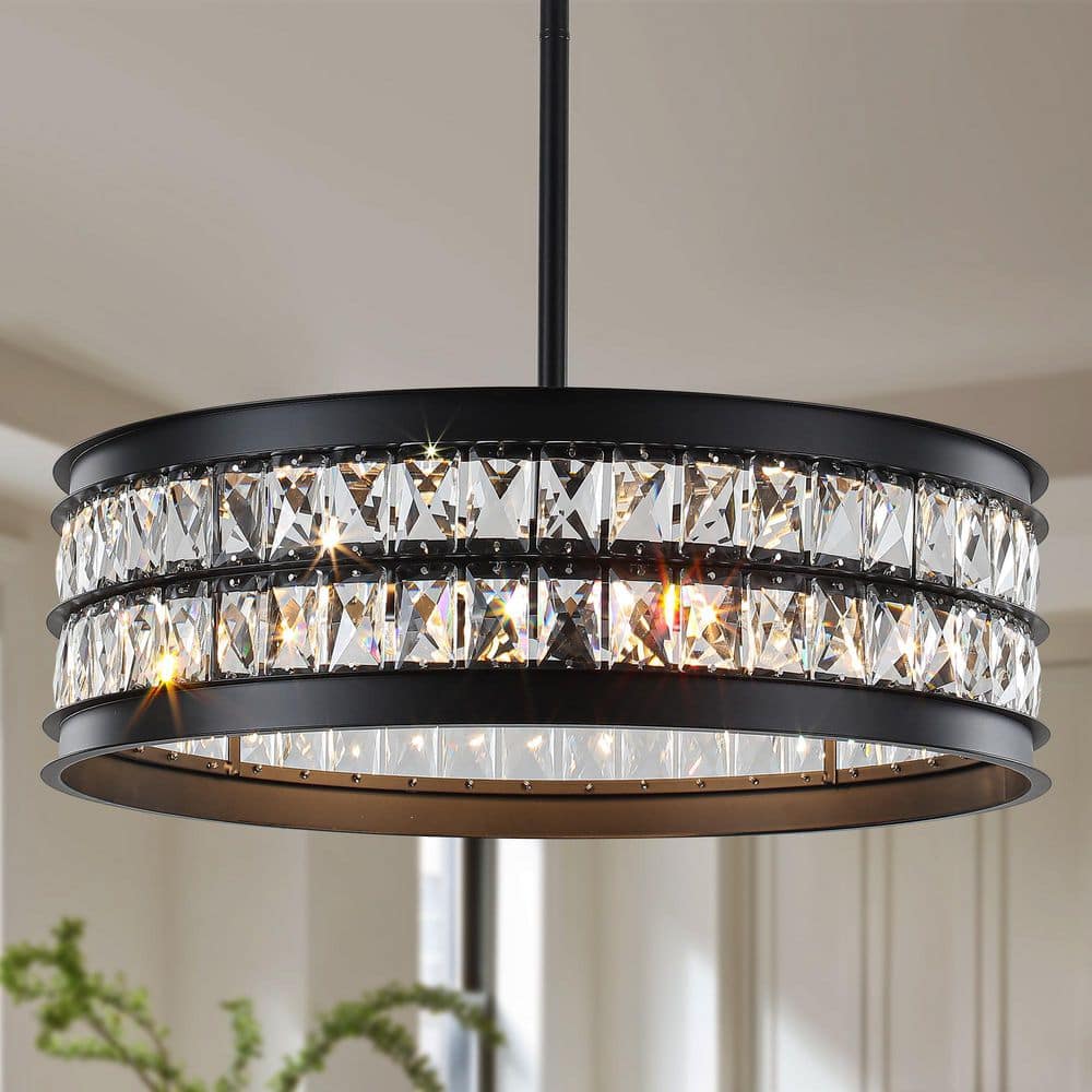 6-Light Black Luxury Round Height Adjustable Chandelier with Clear Crystal Drum Shade for Living Room Entryway price history on PriceWatchPro