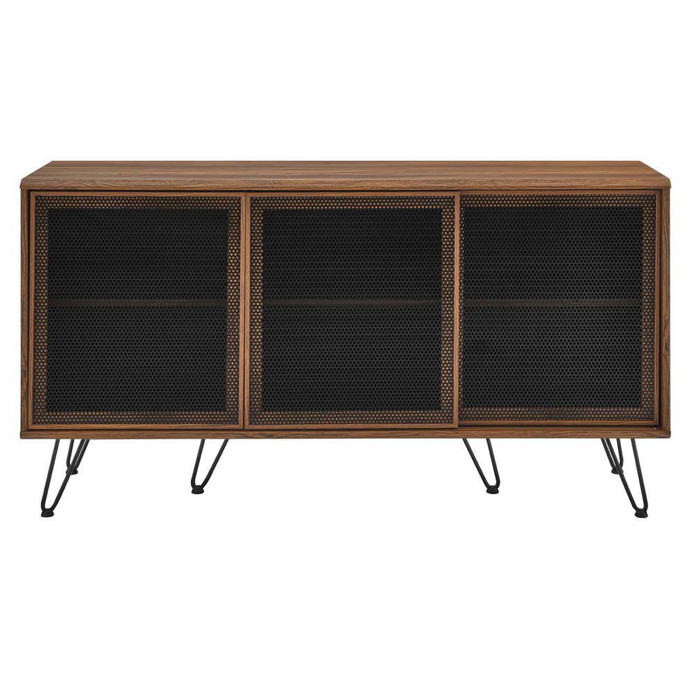 Nomad Walnut Industrial Modern Sideboard with Mesh Doors