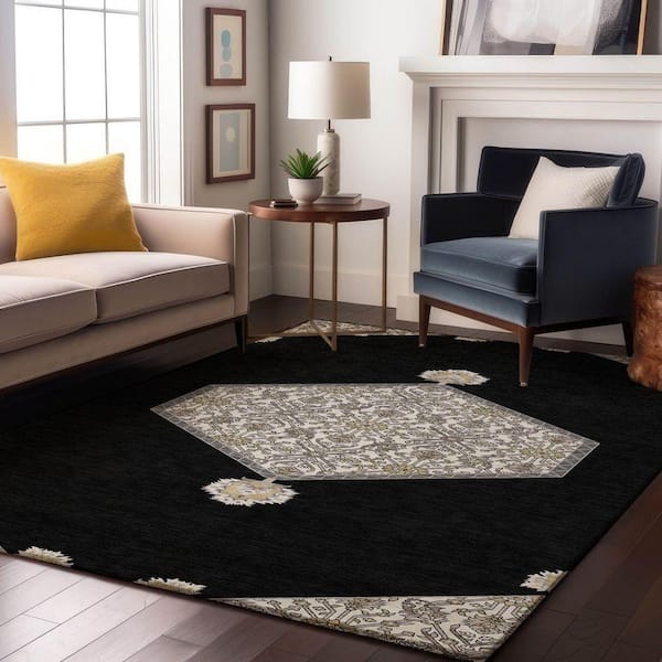 Mayfield Premium Machine Washable Abstract AMF1011 Black 3 ft. x 4 ft. Area Rug