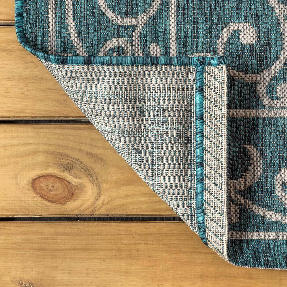 Teal & Gray Vintage Boho-Chic Filigree 9'x12' Indoor/Outdoor Rug