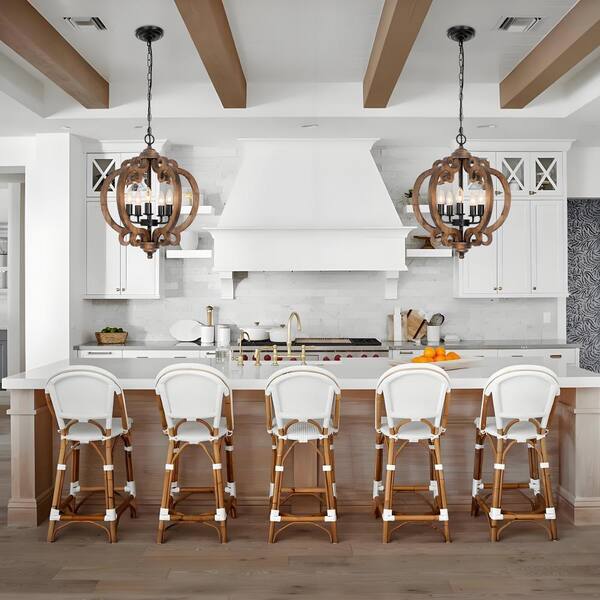Rviezza Farmhouse 5-Light Rustic Walnut Wood Chandelier with