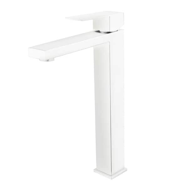 WELLFOR Single-Handle Single-Hole High Arc Spout Bathroom Faucet in Matte White