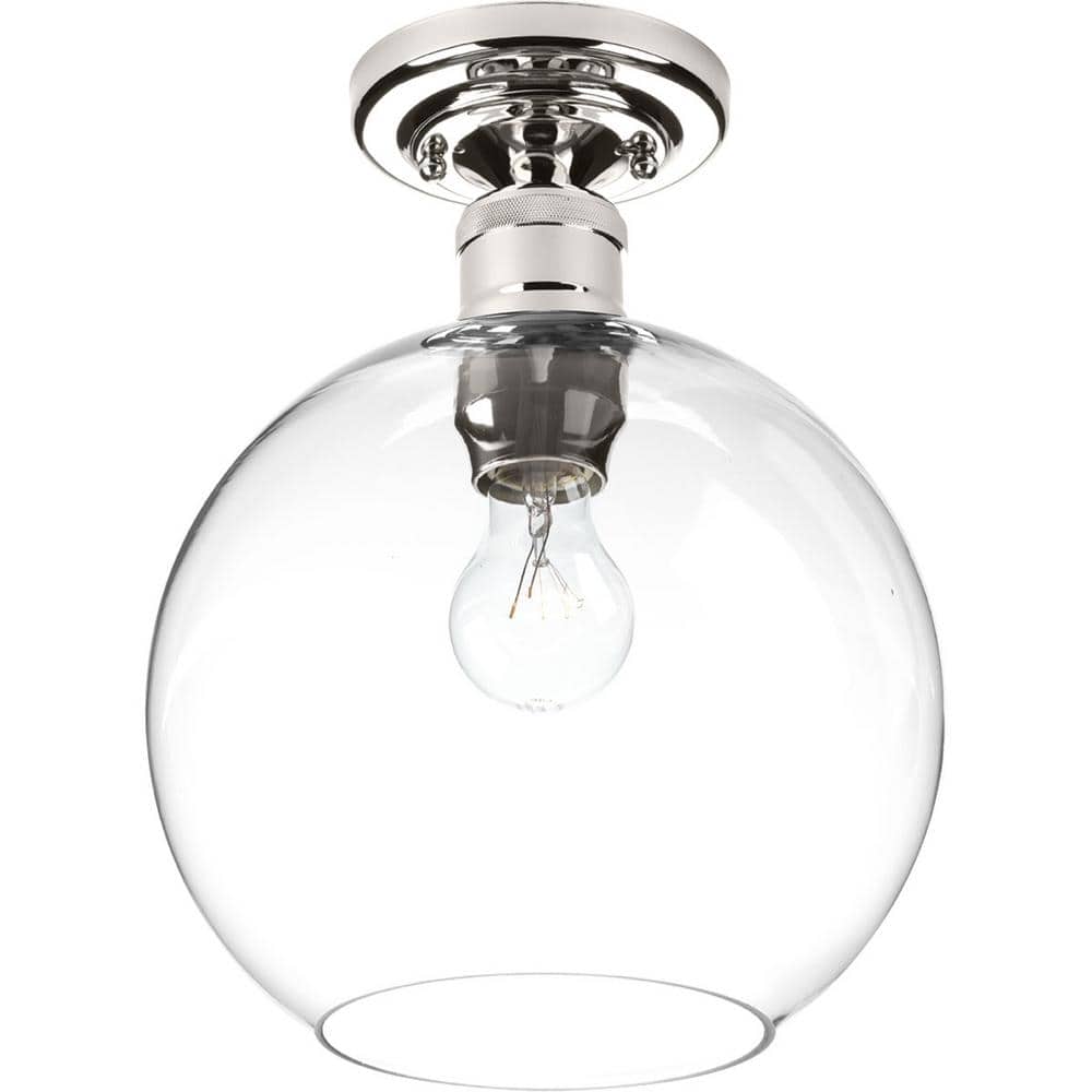 Polished Nickel Clear Glass Globe Flush Mount Light