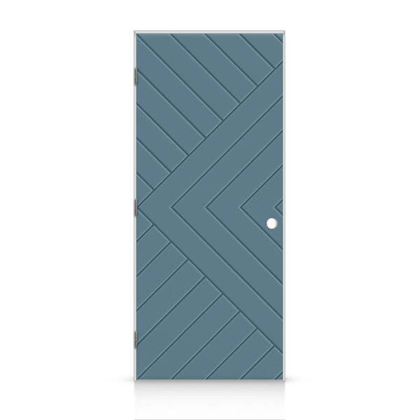 CALHOME 32 in. x 96 in. Chevron Arrow Right-Handed Hollow-Core Dignity Blue Painted Composite Single Prehung Interior Door