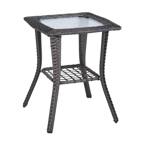 Karl home All Weather Gray Wicker 22 in. Outdoor Side Table