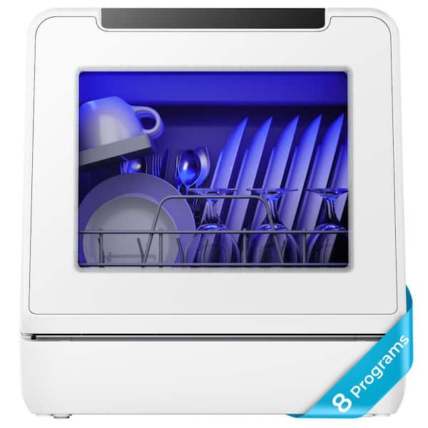 17 in. Countertop Dishwasher in White with 5 L Built-in Water Tank, Drain Hose, 8-Modes with Self Clean