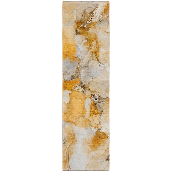HomeRoots Orange, Ivory 2 ft. x 8 ft. Woven Abstract Polyester Runner Indoor / Outdoor Area Rug