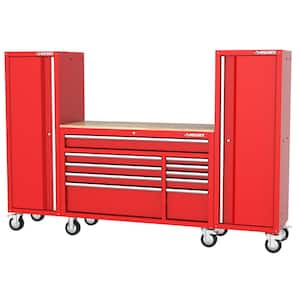 Modular Tool Storage 92 in. W Standard Duty Red Mobile Workbench Cabinet with (2) 20 in. Side Lockers