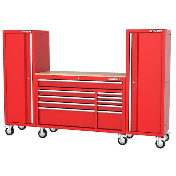 Husky Modular Tool Storage 92 in. W Standard Duty Red Mobile Workbench Cabinet with (2) 20 in. Side Lockers