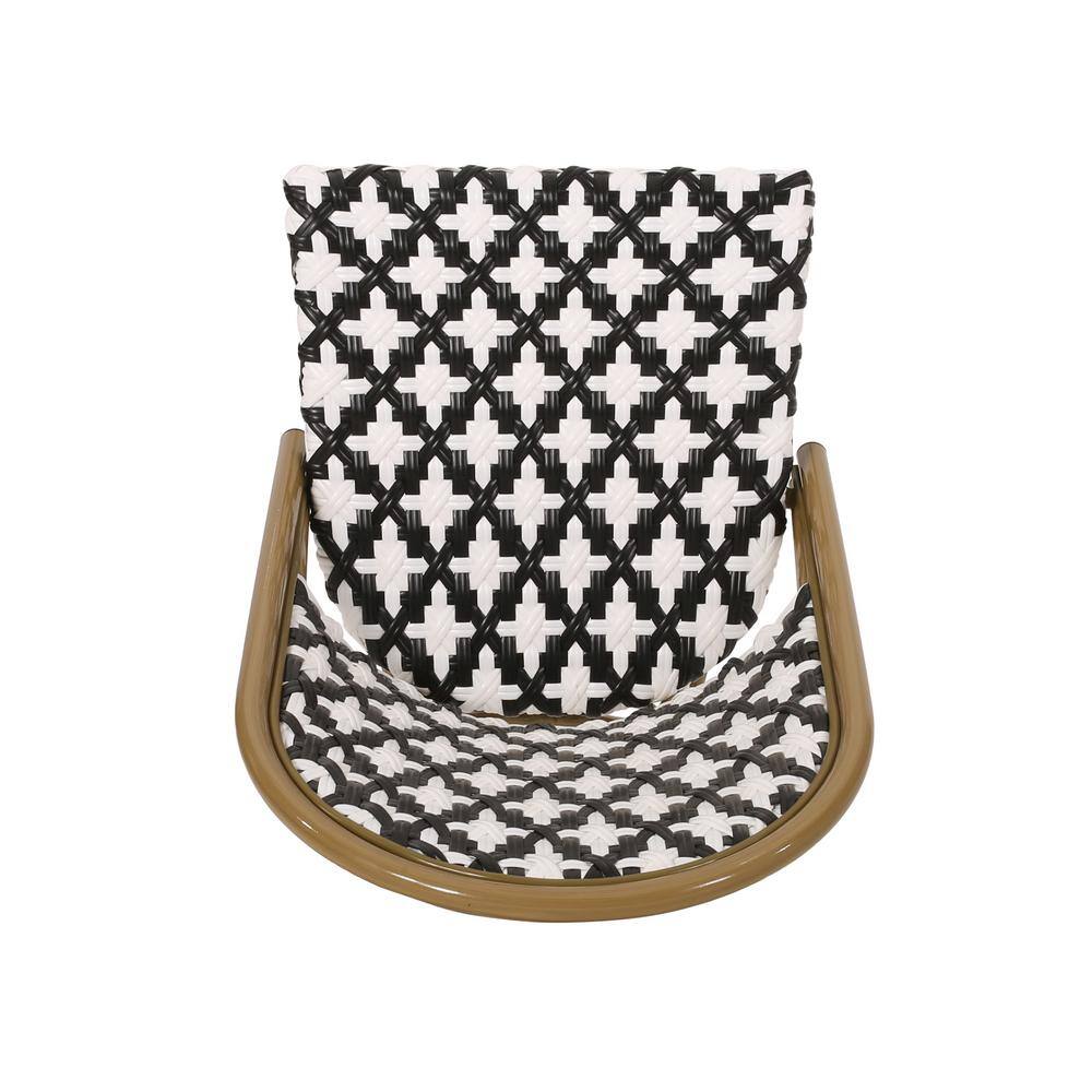 Bamboo Finish Aluminum Bistro Dining Chair Set, Black and White, Set of 4