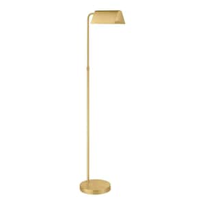 Wesleigh 59 in. Aged Brass Standard LED Indoor Floor Lamp 3 CCT Dimmer Switch with Brass Metal Shade