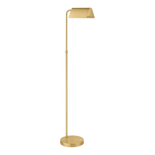 Hampton Bay Wesleigh 59 in. Aged Brass Standard LED Indoor Floor Lamp 3 CCT Dimmer Switch with Brass Metal Shade