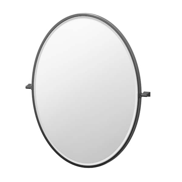 Gatco Bleu 25 in. W x 33 in. H Framed Oval Beveled Edge Bathroom Vanity Mirror in Matte Black