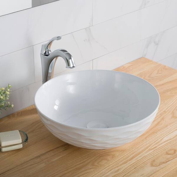 thumbnail image 2 of KRAUS Viva Round White Porcelain Vessel Bathroom Sink - 16.5" Diameter, 5.5" Height, Above-Counter Design 2 of 14