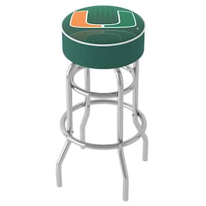 University of Miami Reflection 31 in. Green Backless Metal Bar Stool with Vinyl Seat