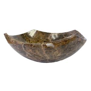 Arched Edges Bowl Vessel Sink in Polished Dark Emperadot Marble