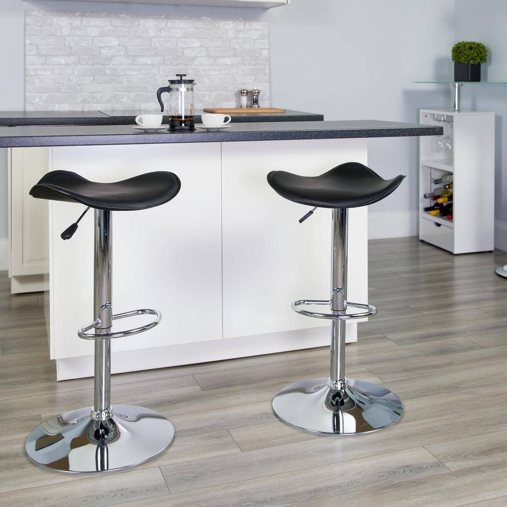 Black Adjustable Height Swivel Barstool with Chrome Base