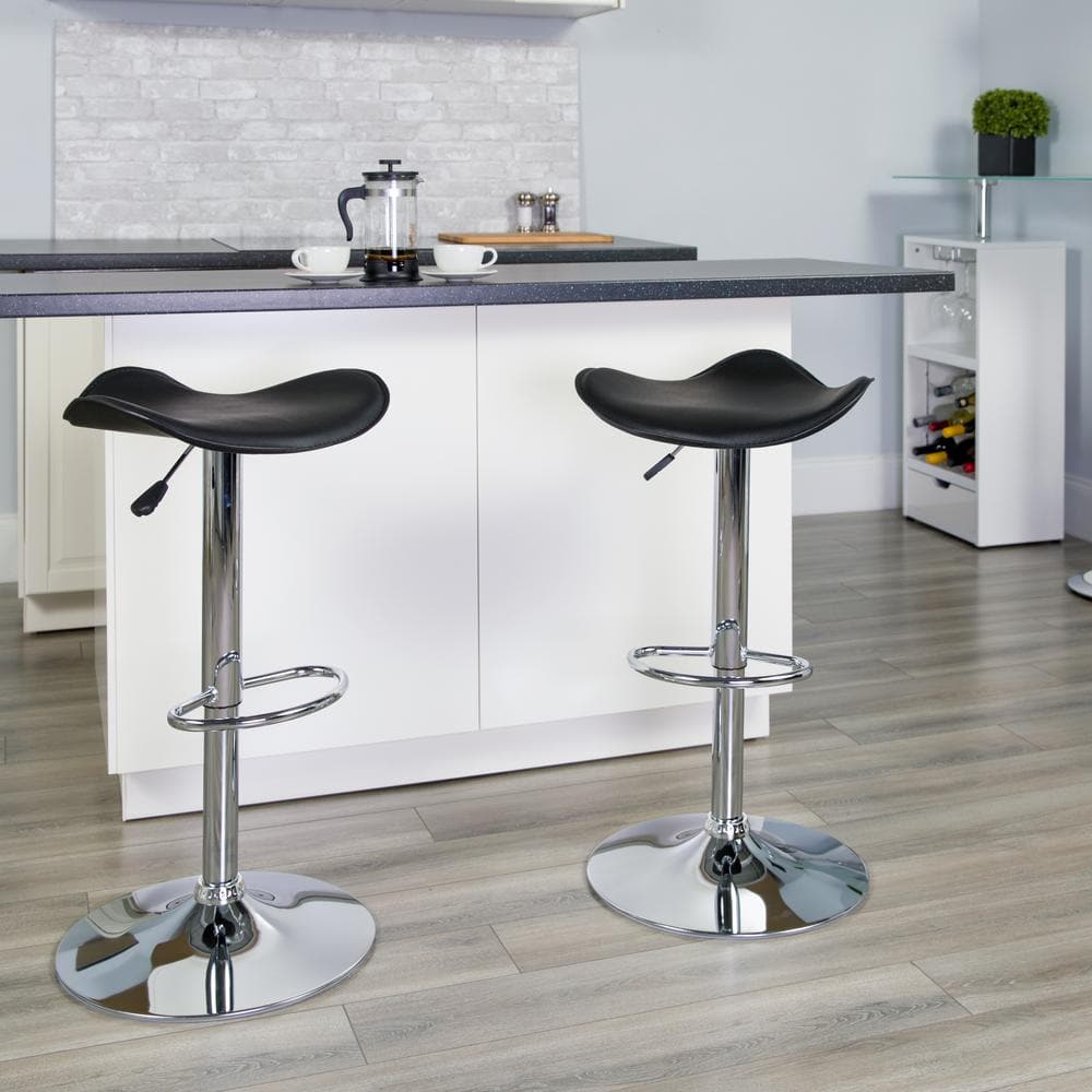 Black Adjustable Height Swivel Barstool with Chrome Base