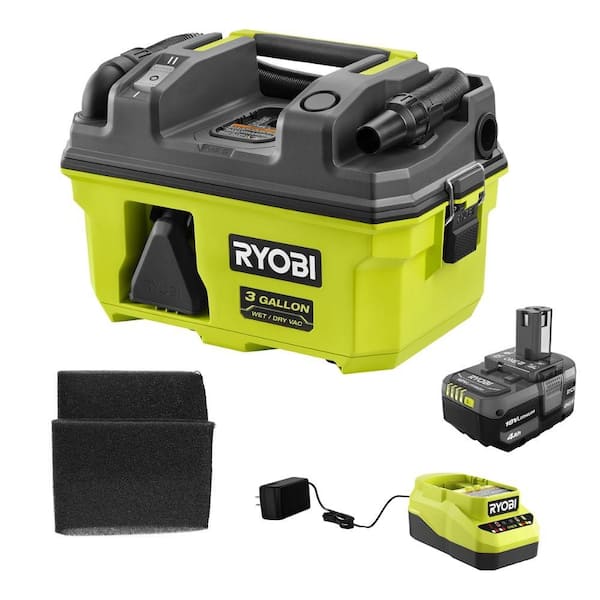 RYOBI ONE+ 18V LINK Cordless 3 Gal. Wet/Dry Vacuum Kit with 4.0 Ah Battery, Charger, and Small Wet/Dry Foam Filters (2-Pack)