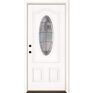 33.5 in. x 81.625 in. Rochester Patina 3/4 Oval Lite Unfinished Smooth Right-Hand Inswing Fiberglass Prehung Front Door