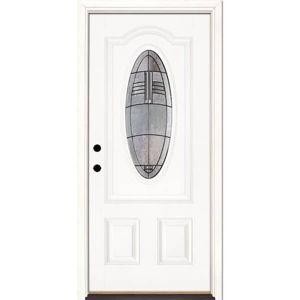 Feather River Doors 37.5 in. x 81.625 in. Rochester Patina 3/4 Oval Lite Unfinished Smooth Right-Hand Inswing Fiberglass Prehung Front Door