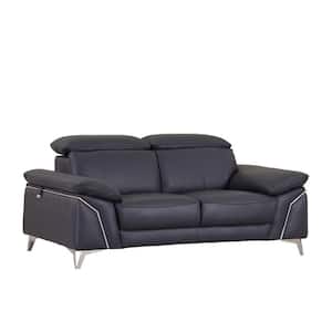 Charlie 71 in. Navy Solid Leather 2-Seater Loveseat