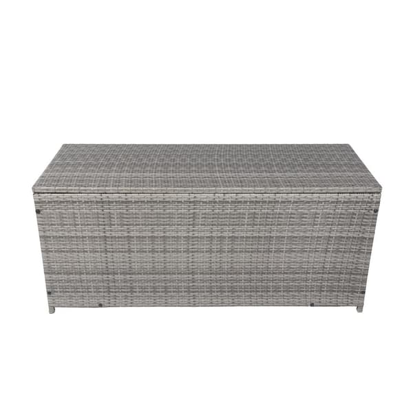 Unbranded 113 Gallon Wicker Cushion Storage Container Bin Chest for Kids Toys Outdoor Storage Bench Grey