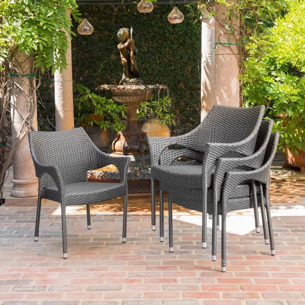 4-Piece Grey PE Wicker Outdoor Patio Chairs Stacking Armchair Set price history on PriceWatchPro