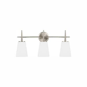 Driscoll 24.5 in. 3-Light Contemporary Modern Brushed Nickel Wall Bathroom Vanity Light with White Glass and LED Bulbs