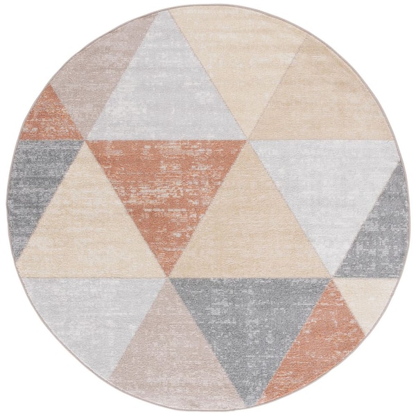 SAFAVIEH Phoenix 7 ft. x 7 ft. Gray/Rust Geometric Triangle Round Area ...