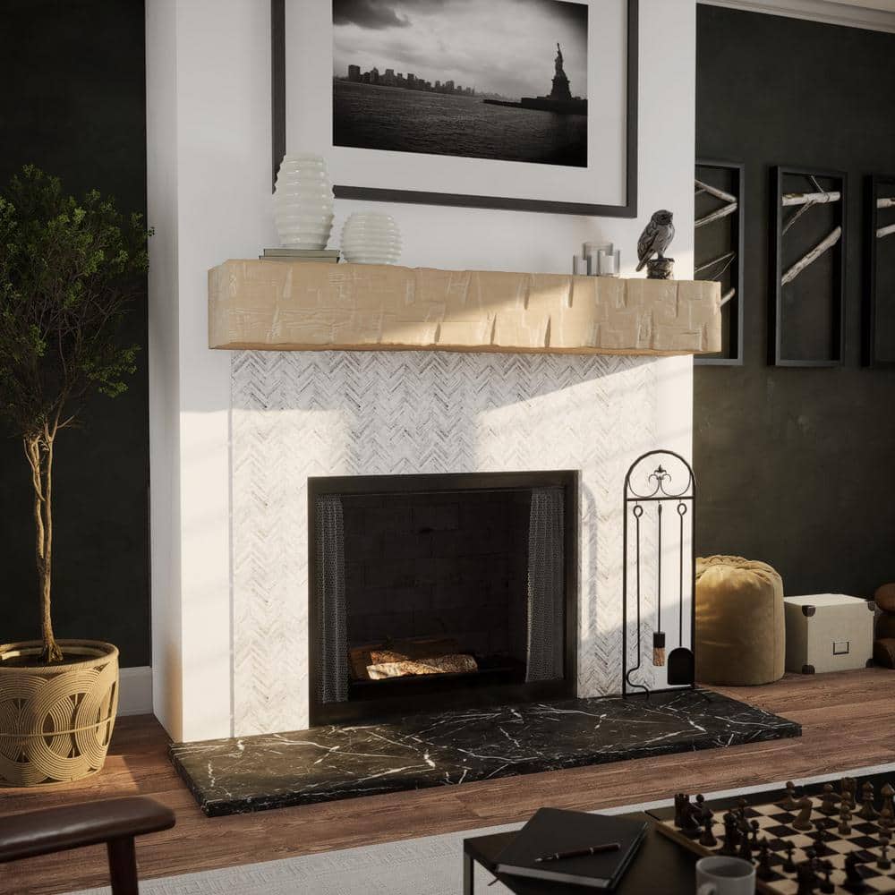 Vanilla Chai Reclaimed Axed Cut Faux Wood Fireplace Mantel