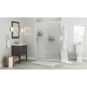 Passage 60 in. x 72 in. 3-Piece Glue-Up Alcove Shower Wall, Door and Base Kit with Right Hand Drain in Serene Marble