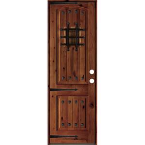 30 in. x 96 in. Mediterranean Knotty Alder Arch Top Red Chestnut Stain Left-Hand Inswing Wood Single Prehung Front Door