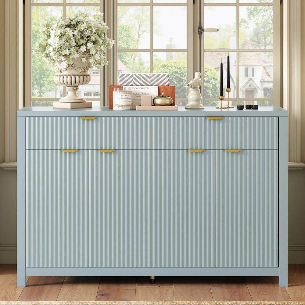 anpport Modern Cyan Wood 55.1 in. buffet Sideboard with Adjustable Shelves and 2 Drawers