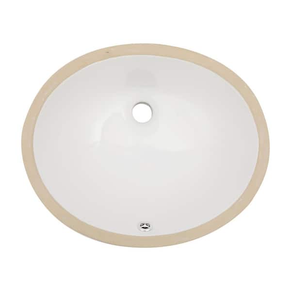18 in. Undermount Oval Bathroom Sink with Overflow in White Ceramic
