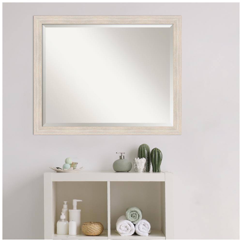 Hardwood Whitewash Rectangular Bathroom Vanity Wall Mirror