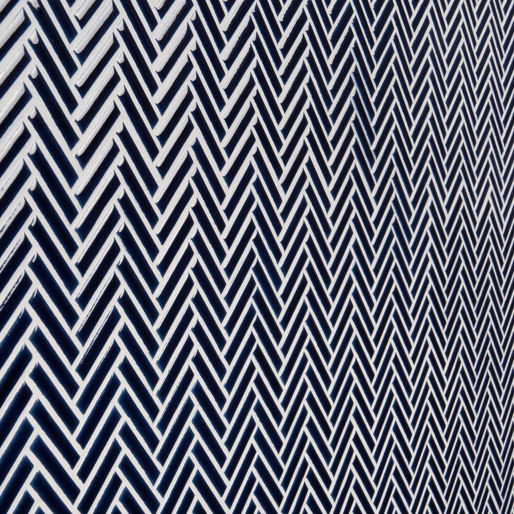 Royal Blue Glossy Porcelain Herringbone Mosaic Tile 11.14 in. x 11.14 in.