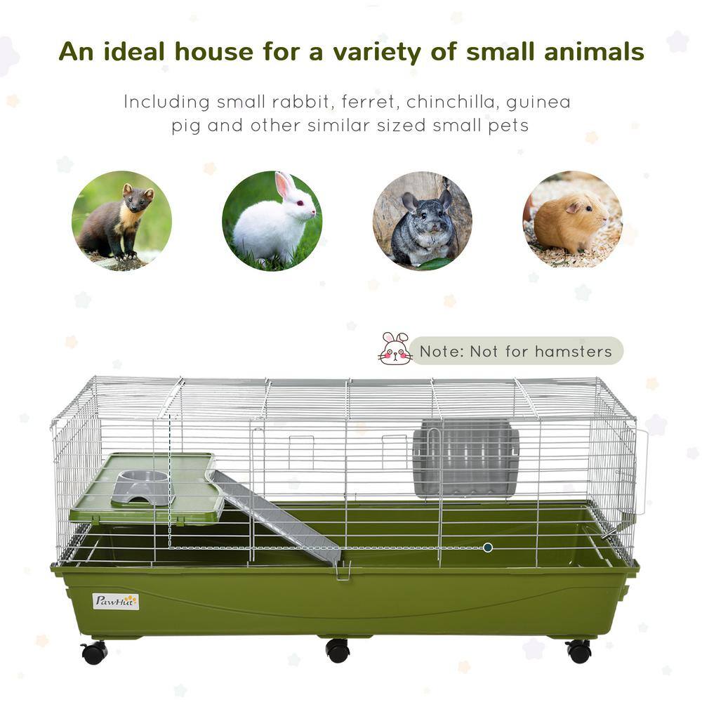 Green Small Animal Cage with Ramp and Platform