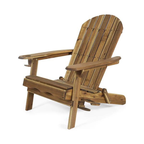 Tunearary 35.75 in. W Brown Acacia Wood Outdoor Adirondack Folding Chair with Cup Holder