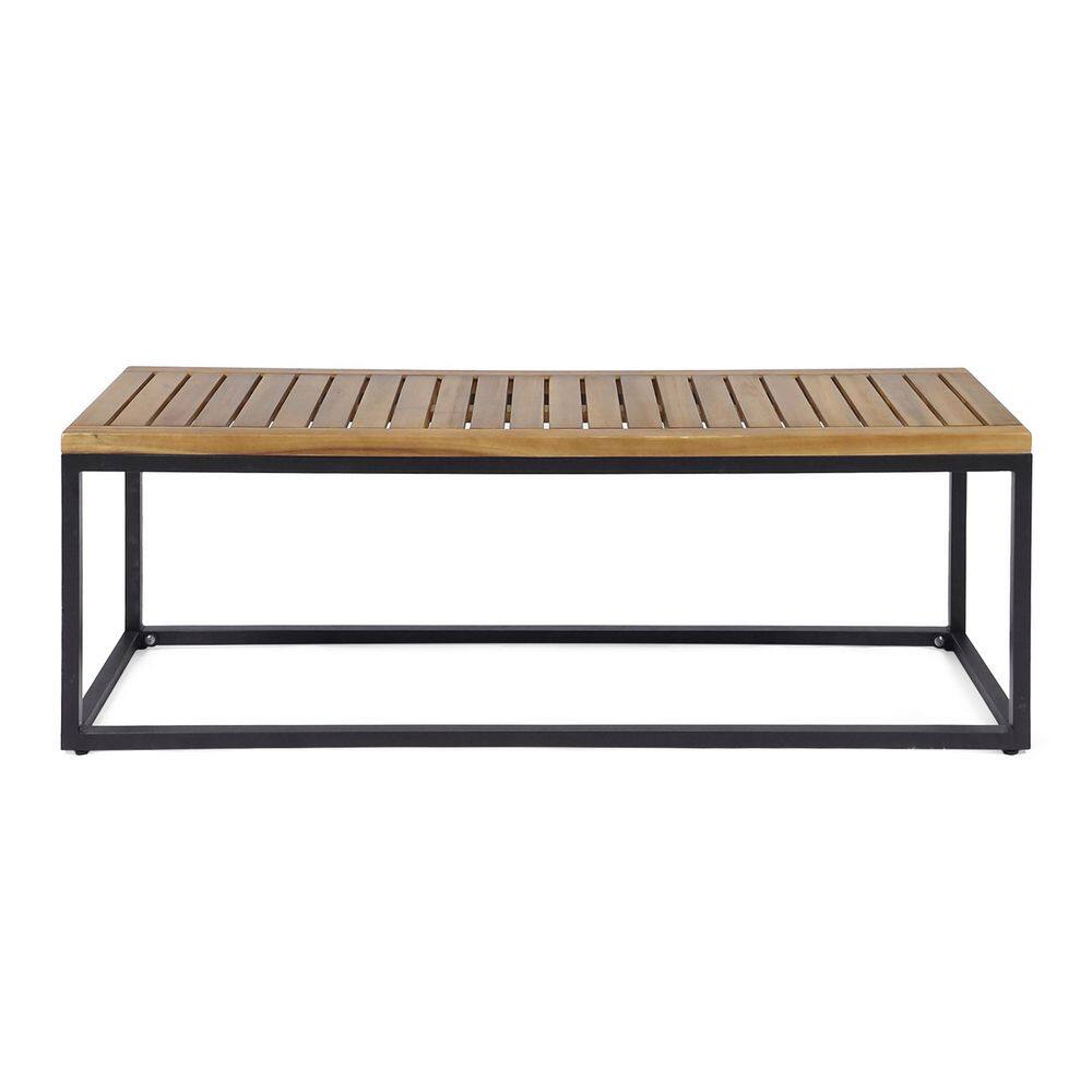 NAVA 54 in. Industrial Metal and Teak Finished Acacia Wood Outdoor Bench for Patio Garden price history on PriceWatchPro