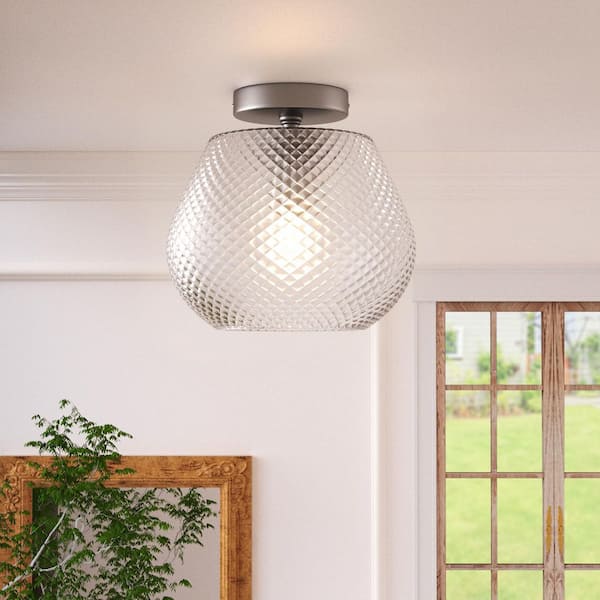 Maxax Raleigh 9.8 in. Nickel Glass Modern Semi Flush Mount Lighting Hallway Bedroom Ceiling Lights Fixtures