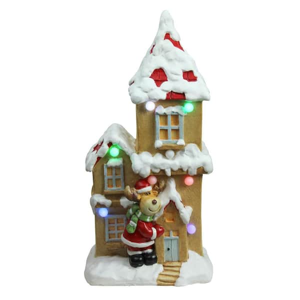 Northlight 21.25 in. Christmas Morning Pre-Lit LED House with Reindeer Santa Musical Christmas Tabletop Decoration