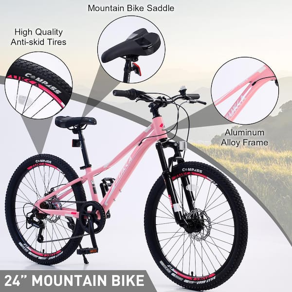Pink 24 in. Shimano 7-Speed Bike Mountain Bike for Girls and Boys