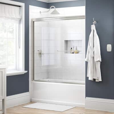 Simplicity 60 in. x 58-1/8 in. Semi-Frameless Traditional Sliding Bathtub Door in Nickel with Clear Glass