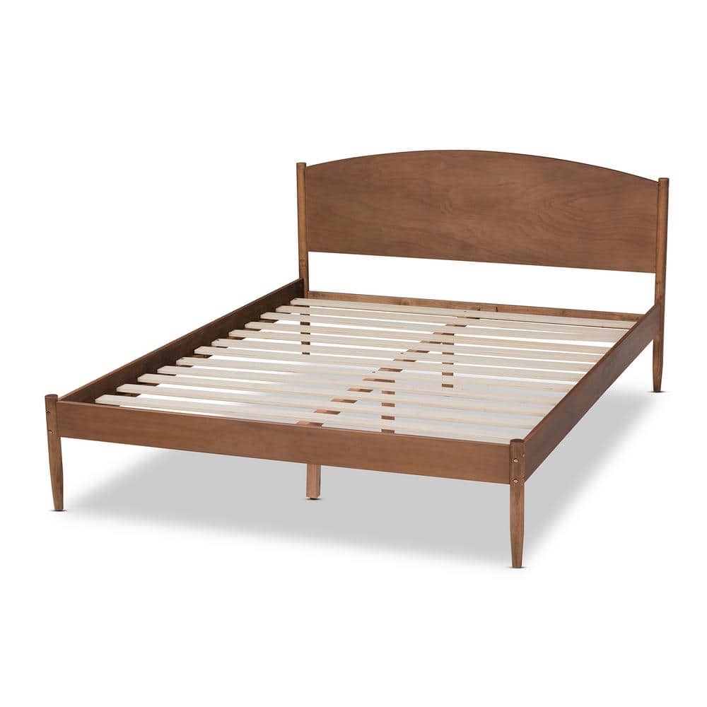 Leanora King Walnut Wood Upholstered Platform Bed with Slats