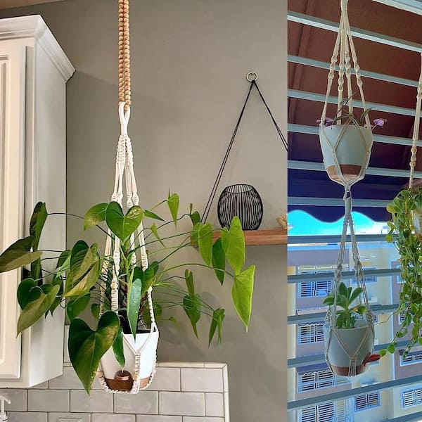 Plastic Indoor/Outdoor Hanging Planter with Macrame 3 Different Size  (3-Pack) Z0BFDKFC47 - The Home Depot