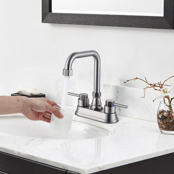 Modern Double Handle 4 in. Centerset Bathroom Faucet, Bathroom Faucet with Pop-Up Drain Assembly in Brushed Nickel