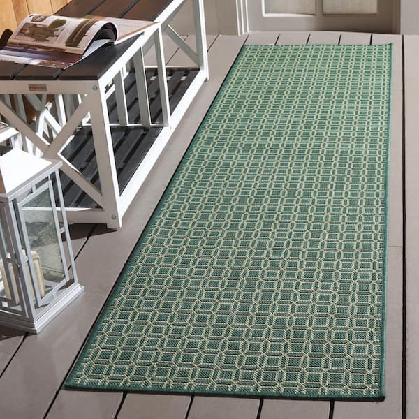 Terrace Dark Green/Light Green 2 ft. x 8 ft. Geometric Jewel Indoor/Outdoor Runner Rug