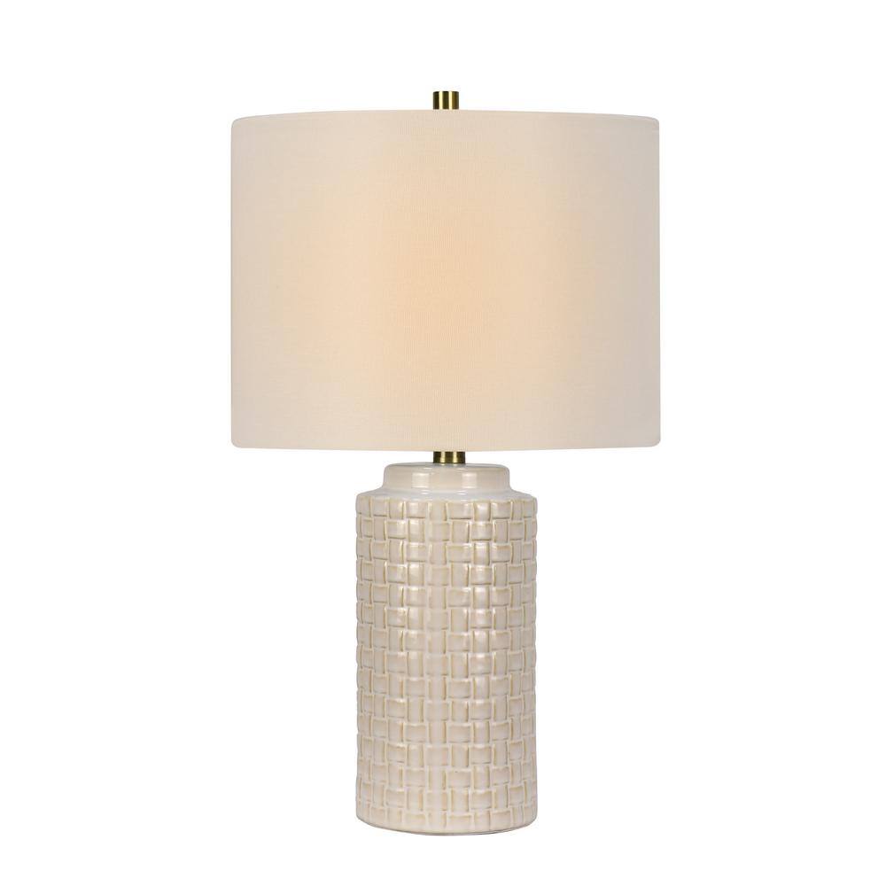 23 in Reactive White Glaze Basket Weave Cylinder Table Lamp and ...